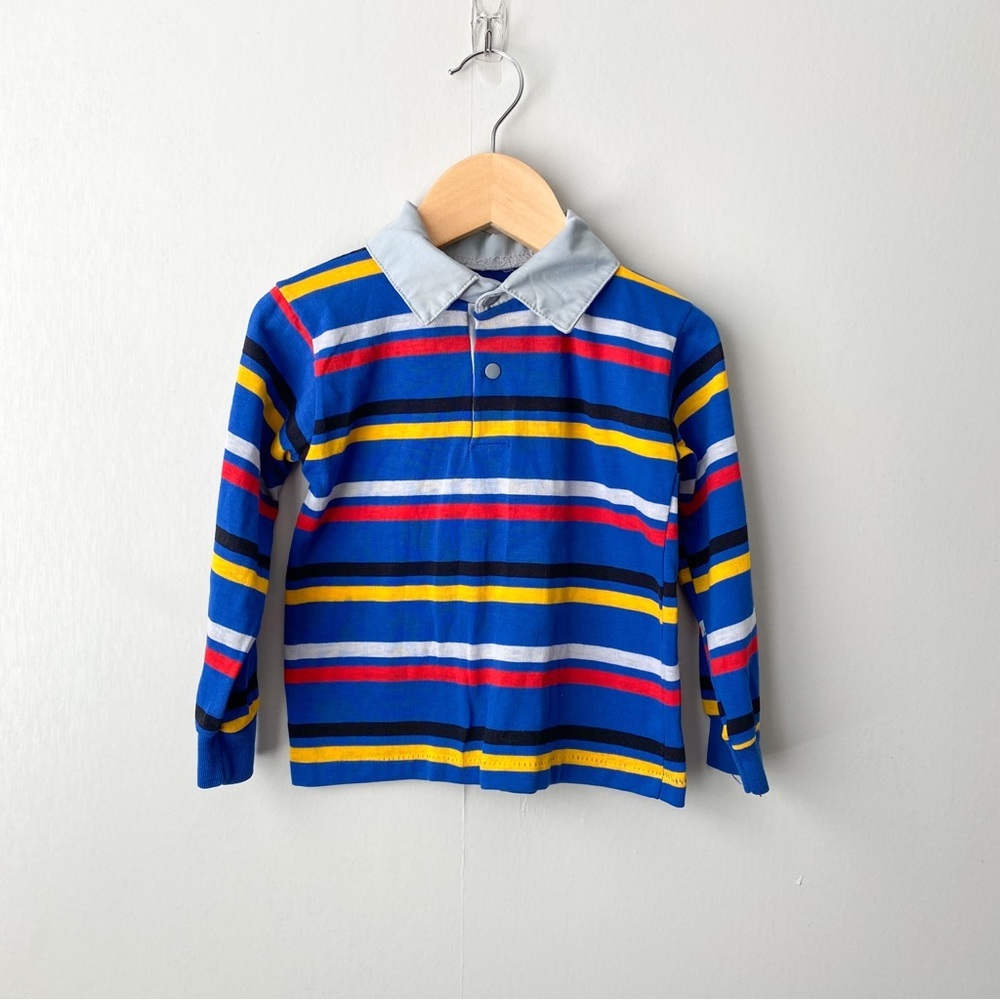 Vintage Colorful Striped Long Sleeve Polo Shirt